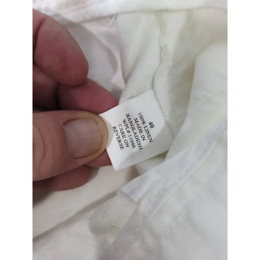 Charleston Twills Shorts Mens White 100% Linen - Chino Flat Front 40 X 9 - Picture 6 of 9